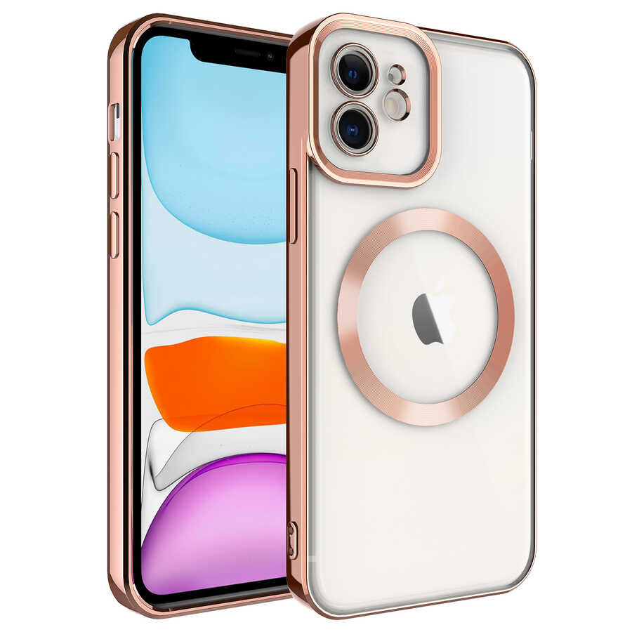 Apple iPhone 12 Kılıf M-safe Wireless Şarj Özellikli Zore Setro Silikon Gold
