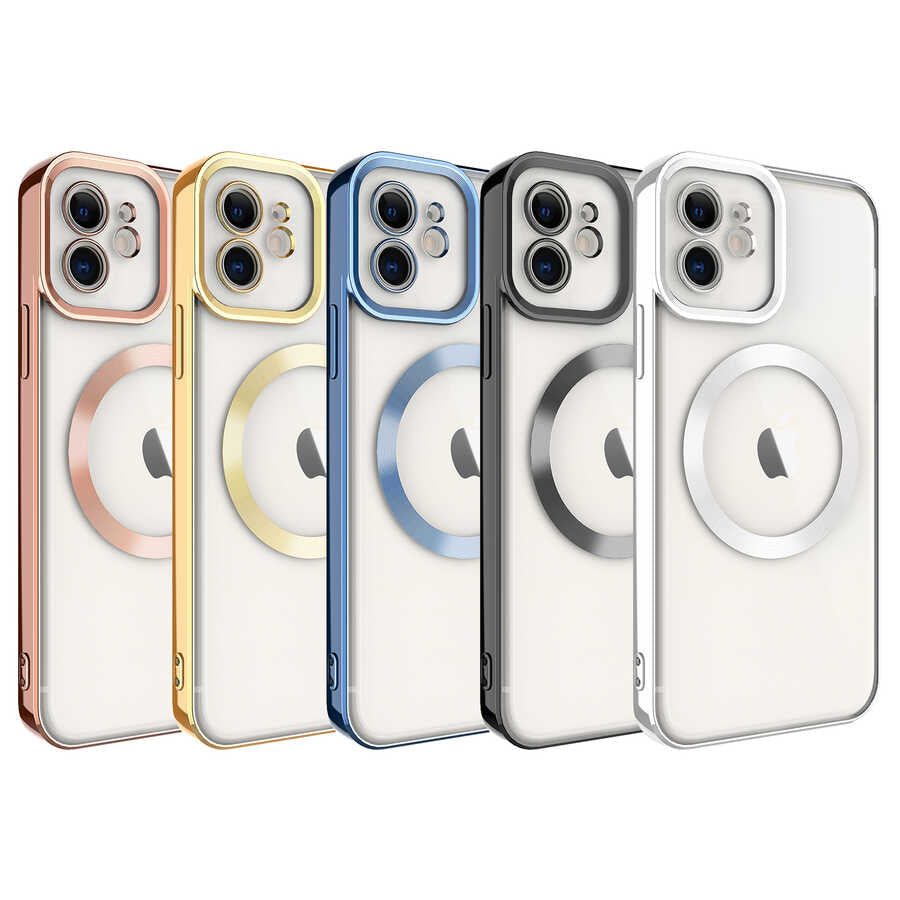 Apple iPhone 12 Kılıf M-safe Wireless Şarj Özellikli Zore Setro Silikon Gold
