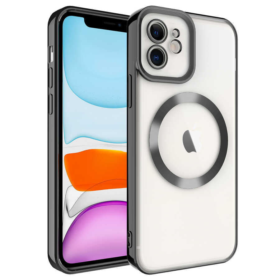 Apple iPhone 12 Kılıf M-safe Wireless Şarj Özellikli Zore Setro Silikon Siyah