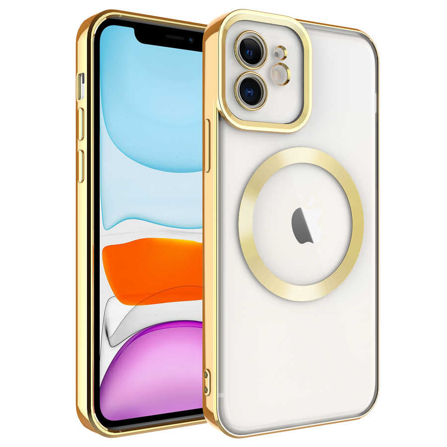 Apple iPhone 12 Kılıf M-safe Wireless Şarj Özellikli Zore Setro Silikon Gold