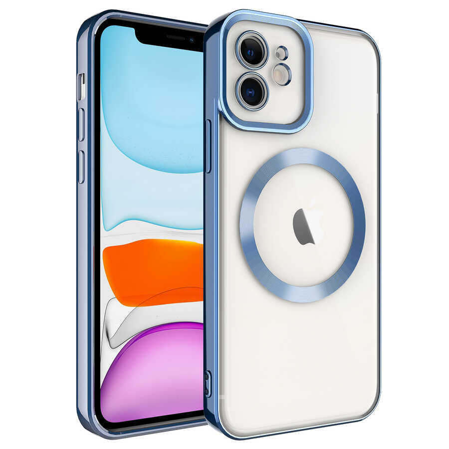 Apple iPhone 12 Kılıf M-safe Wireless Şarj Özellikli Zore Setro Silikon Sierra Mavi