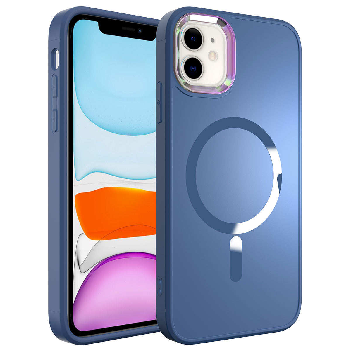Apple iPhone 12 Kılıf M-safe Wireless Şarj Özellikli Zore Stil Kapak Sierra Mavi