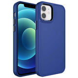 Apple iPhone 12 Kılıf Metal Çerçeve ve Buton Tasarımlı Sert Zore Botox Kapak Lacivert