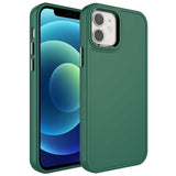 Apple iPhone 12 Kılıf Metal Çerçeve ve Buton Tasarımlı Sert Zore Botox Kapak Koyu Yeşil