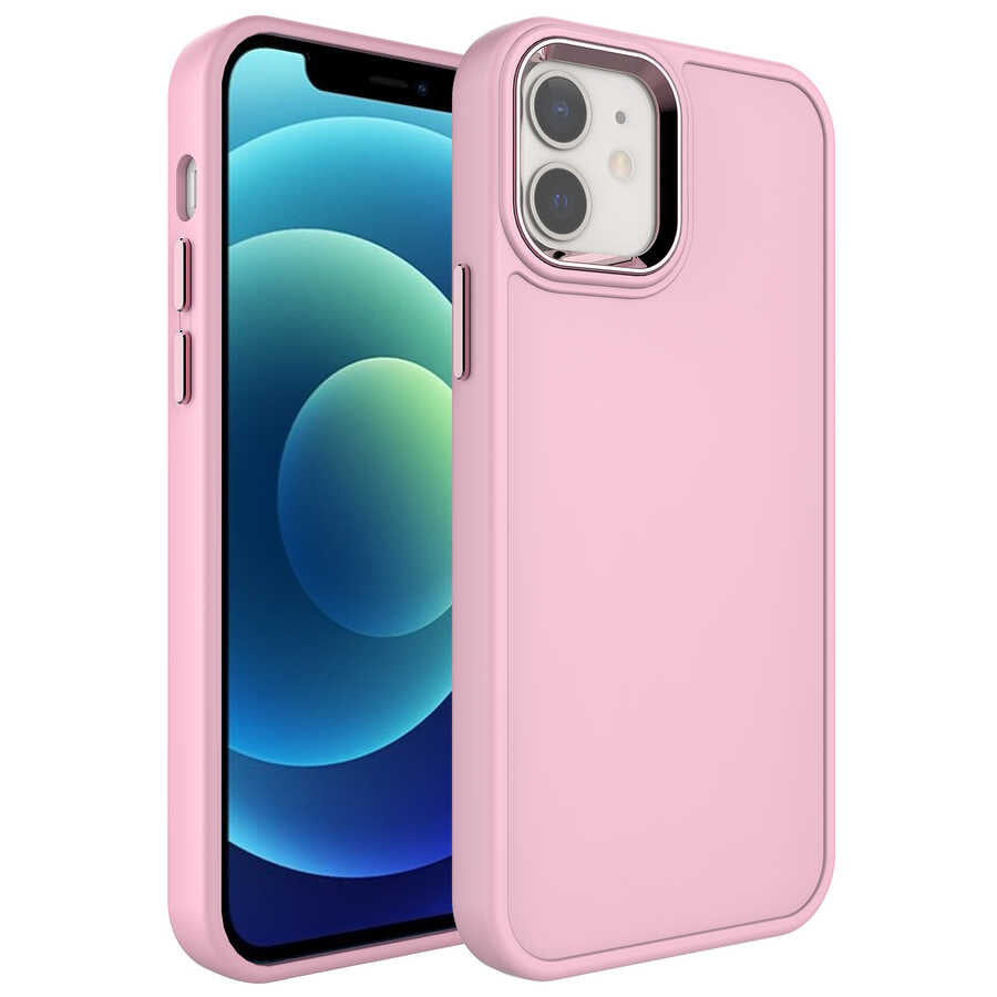 Apple iPhone 12 Kılıf Metal Çerçeve ve Buton Tasarımlı Sert Zore Botox Kapak Koyu Yeşil
