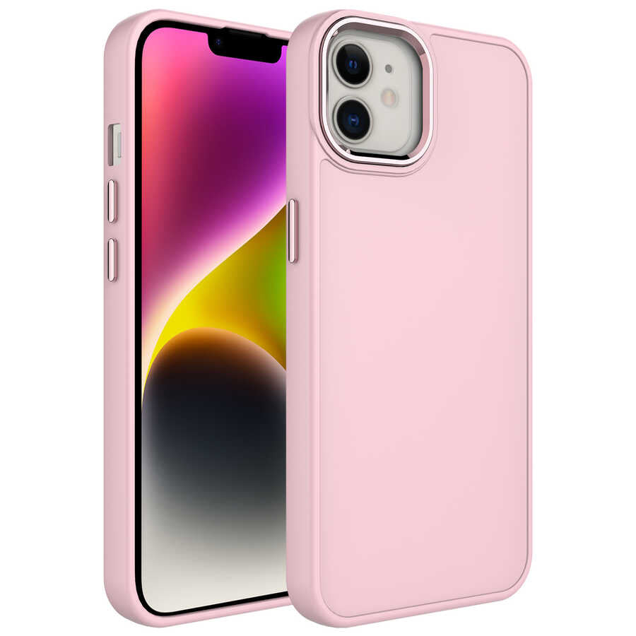 Apple iPhone 12 Kılıf Metal Çerçeve ve Buton Tasarımlı Silikon Zore Luna Kapak Koyu Yeşil