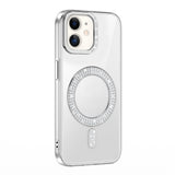 Apple iPhone 12 Kılıf Pırlanta Taş Tasarımlı M-safe Şarj Özellikli Zore Karetta Silikon Kapak Siyah