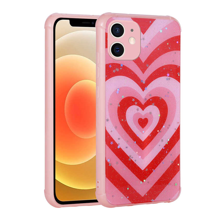 Apple iPhone 12 Kılıf Simli Desenli Kamera Korumalı Parlak Zore Popy Kapak Kulübe