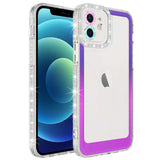 Apple iPhone 12 Kılıf Simli ve Renk Geçiş Tasarımlı Lens Korumalı Zore Park Kapak Mor-Pembe