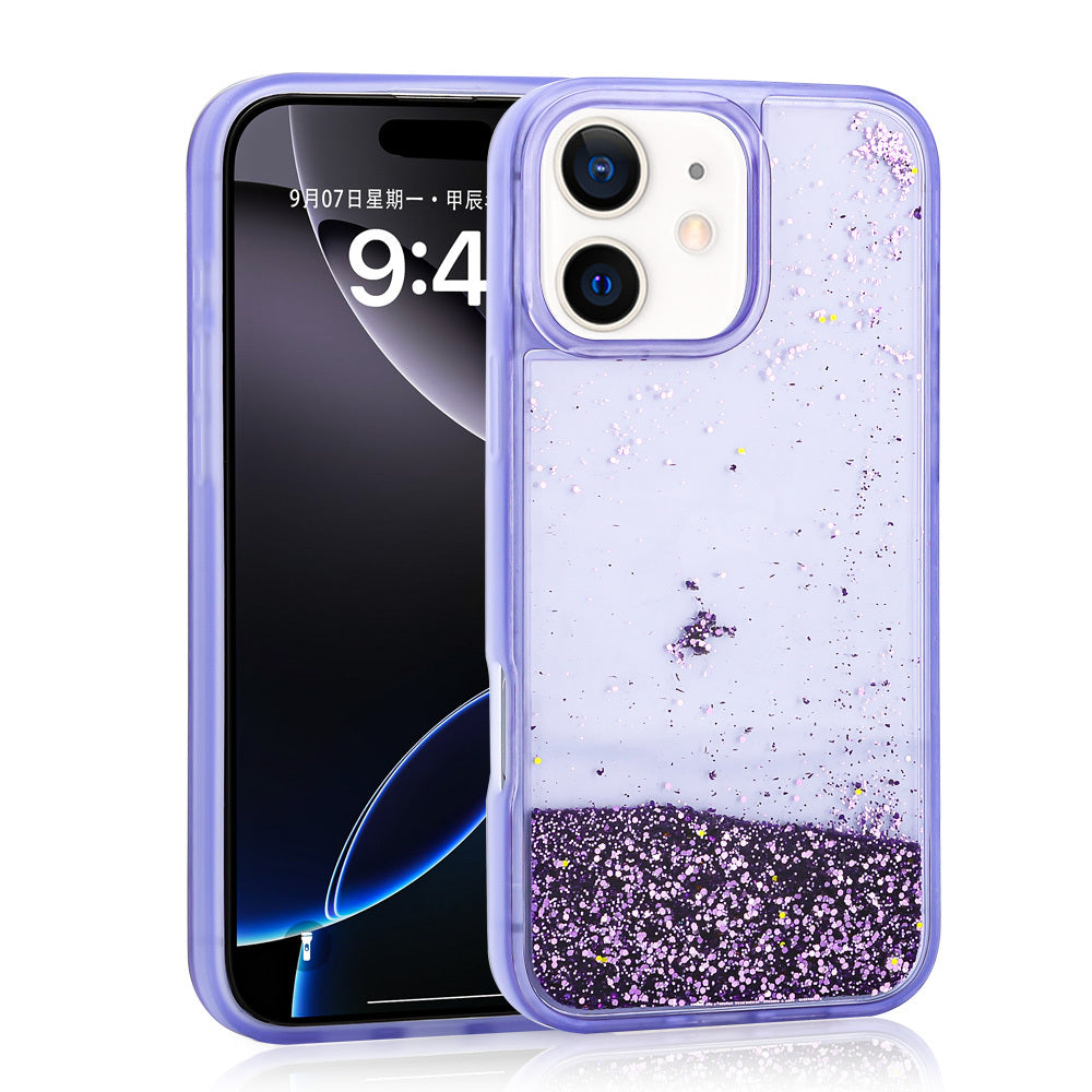 Apple iPhone 12 Kılıf Sıvılı Simli Şeffaf Arka Yüzey Zore Keto Silikon Kapak Mor