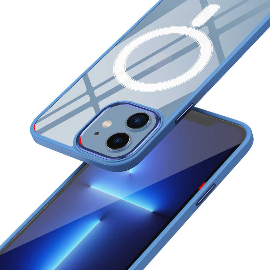 Apple iPhone 12 Kılıf Wireless Şarj Özellikli Zore Krom M-safe Silikon Kapak Lavendery Gray