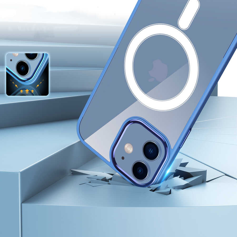 Apple iPhone 12 Kılıf Wireless Şarj Özellikli Zore Krom M-safe Silikon Kapak Kırmızı