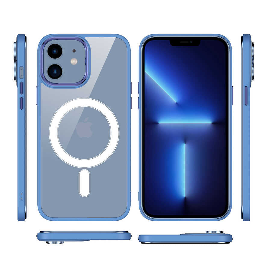 Apple iPhone 12 Kılıf Wireless Şarj Özellikli Zore Krom M-safe Silikon Kapak Lila