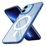 Apple iPhone 12 Kılıf Wireless Şarj Özellikli Zore Krom M-safe Silikon Kapak Lacivert