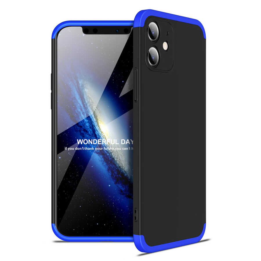 Apple iPhone 12 Kılıf Zore Ays Kapak Siyah-Mavi