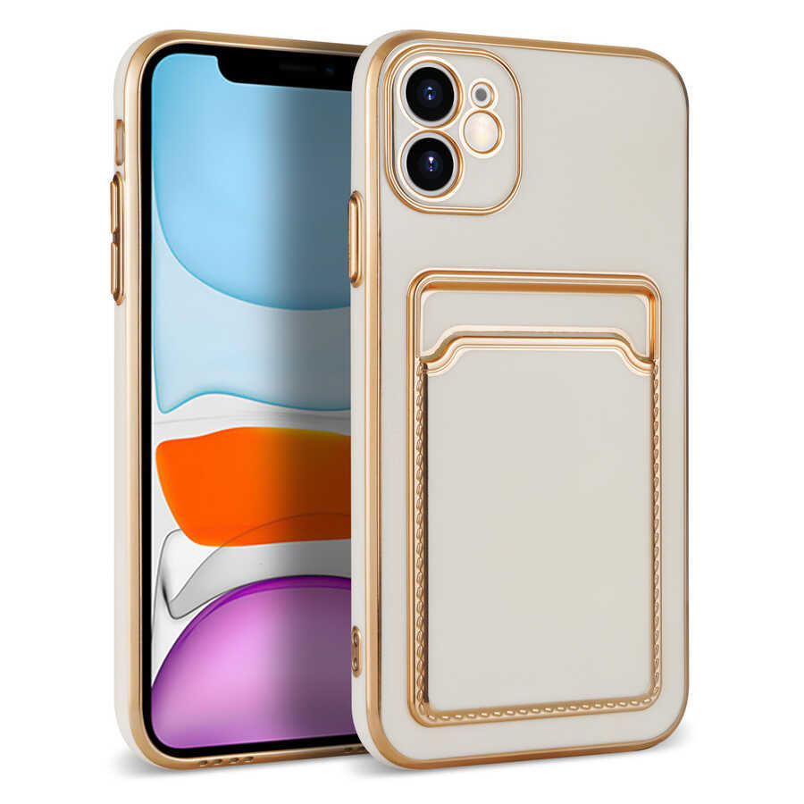 Apple iPhone 12 Kılıf Zore Bark Kartlıklı Kapak Beyaz