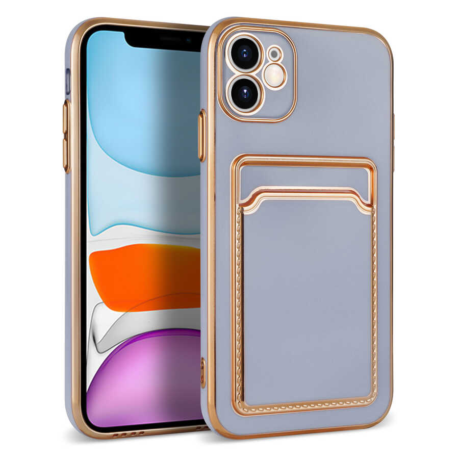 Apple iPhone 12 Kılıf Zore Bark Kartlıklı Kapak Lila
