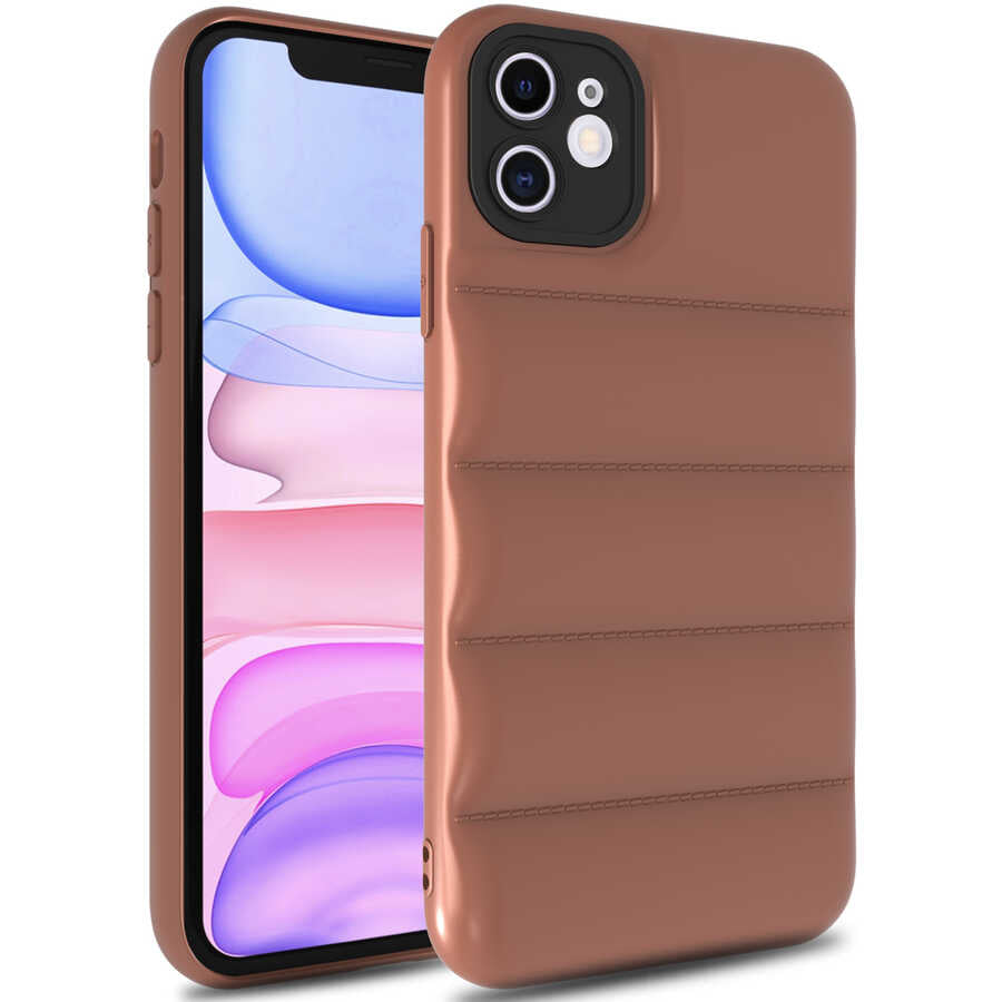 Apple iPhone 12 Kılıf Zore Kasis Kapak Kahverengi
