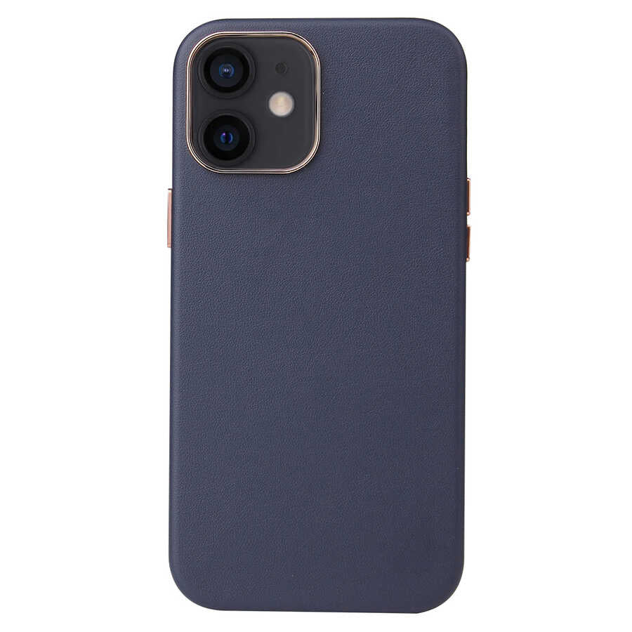 Apple iPhone 12 Kılıf Zore Leathersafe Wireless Kapak Lacivert