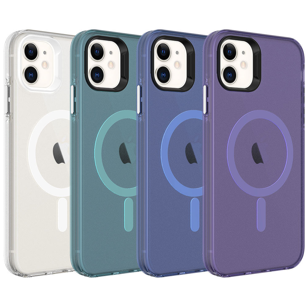 Apple iPhone 12 Kılıf Zore M-safe Şarj Özellikli Buzlu Transparan C-Pro Sert Kapak Lacivert