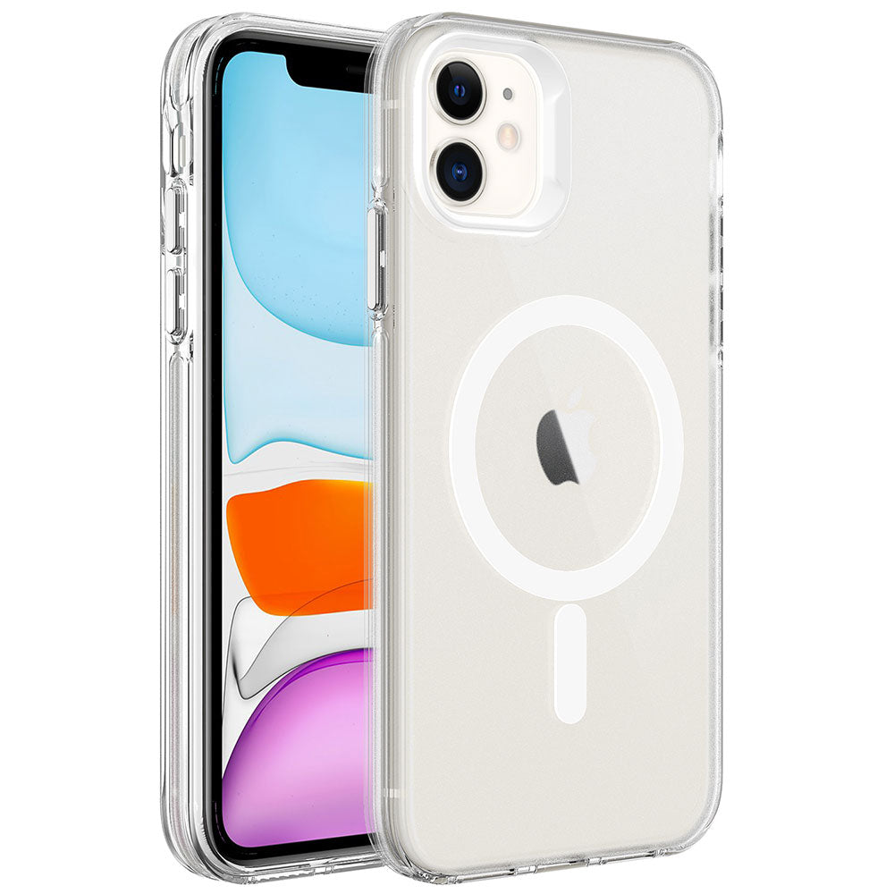 Apple iPhone 12 Kılıf Zore M-safe Şarj Özellikli Buzlu Transparan C-Pro Sert Kapak Renksiz