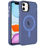 Apple iPhone 12 Kılıf Zore M-safe Şarj Özellikli Buzlu Transparan C-Pro Sert Kapak Lacivert