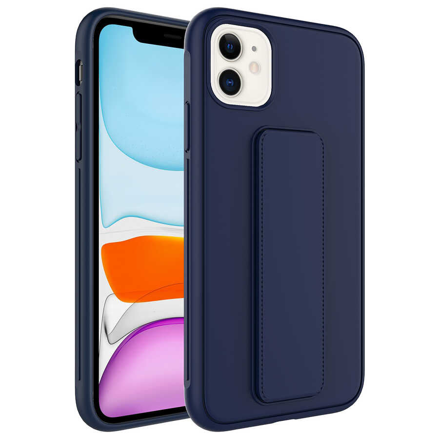 Apple iPhone 12 Kılıf Zore Qstand Kapak Lacivert