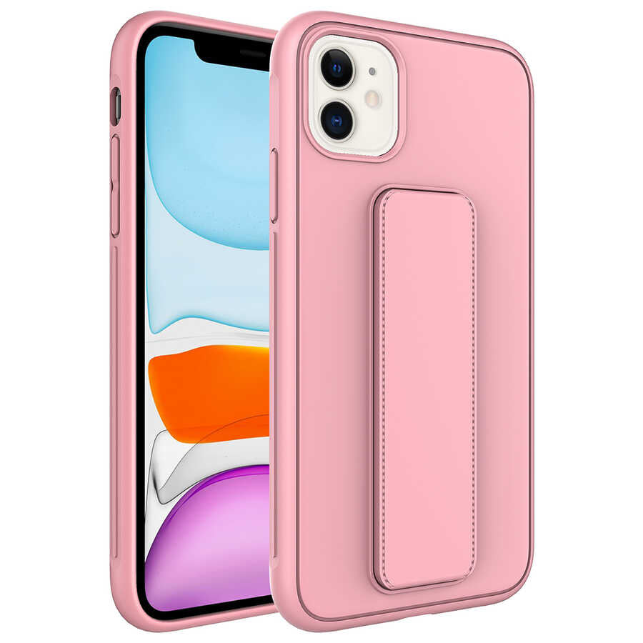 Apple iPhone 12 Kılıf Zore Qstand Kapak Pembe