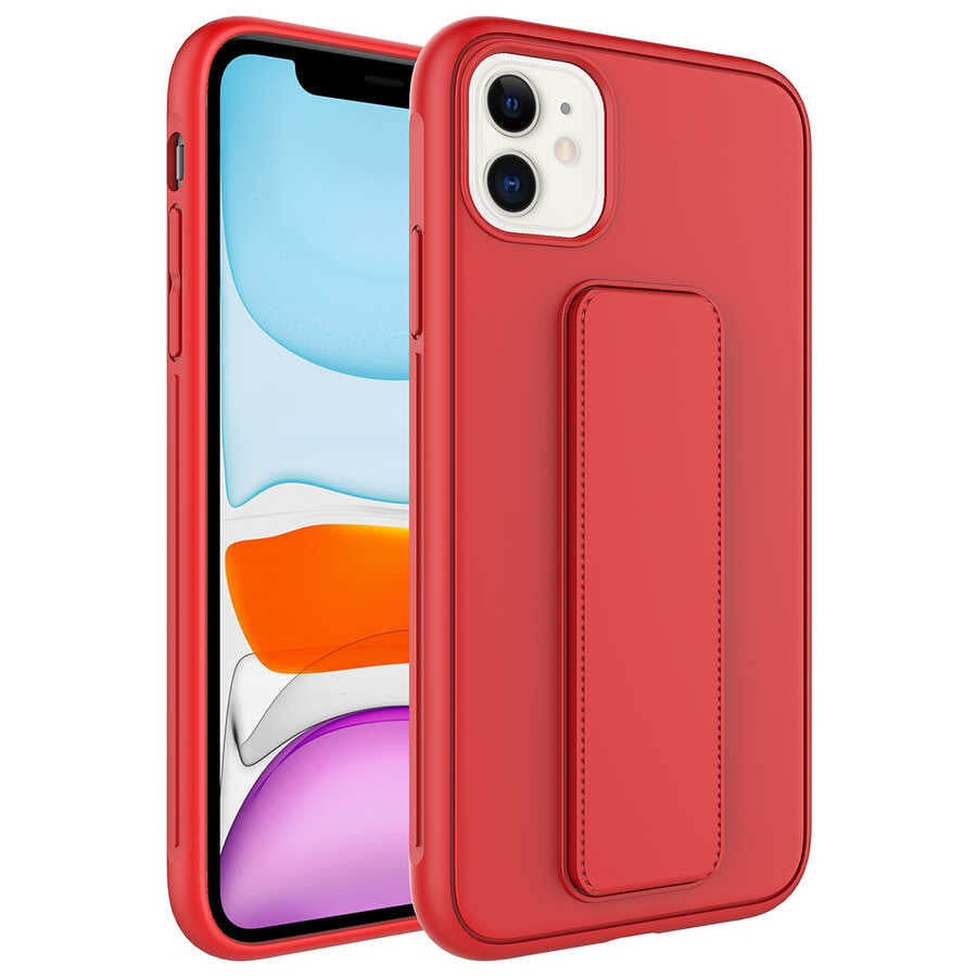 Apple iPhone 12 Kılıf Zore Qstand Kapak Kırmızı