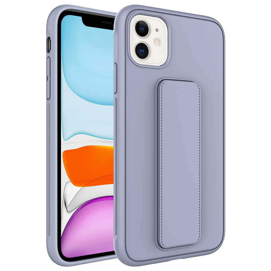Apple iPhone 12 Kılıf Zore Qstand Kapak Gri