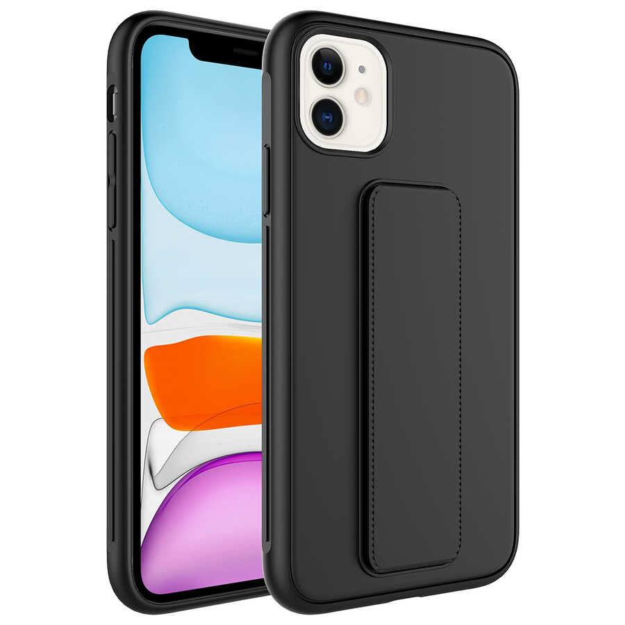 Apple iPhone 12 Kılıf Zore Qstand Kapak Siyah