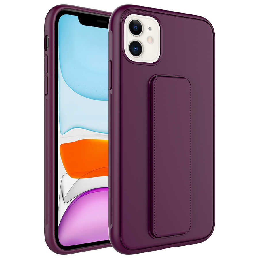 Apple iPhone 12 Kılıf Zore Qstand Kapak Mürdüm