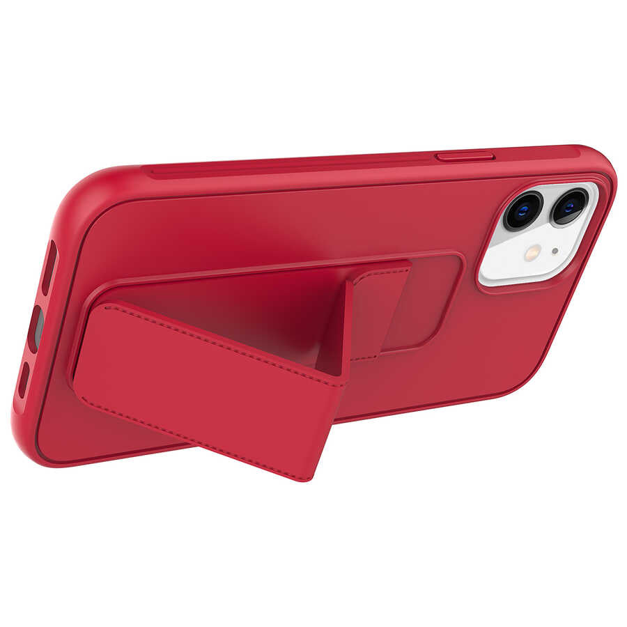 Apple iPhone 12 Kılıf Zore Qstand Kapak Kırmızı