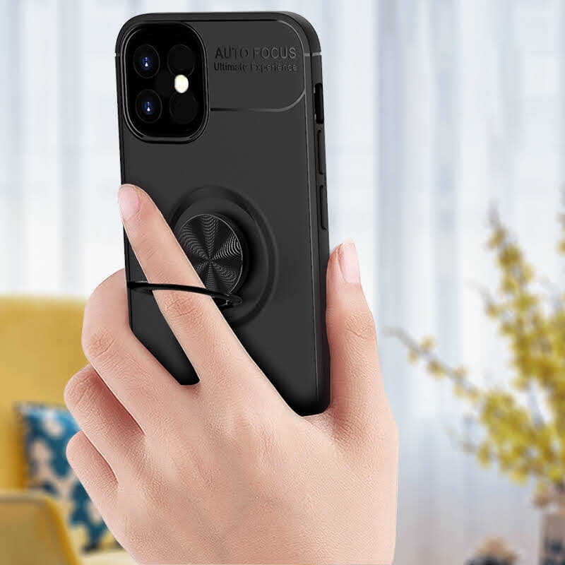 Apple iPhone 12 Kılıf Zore Ravel Silikon Kapak Siyah-Mavi