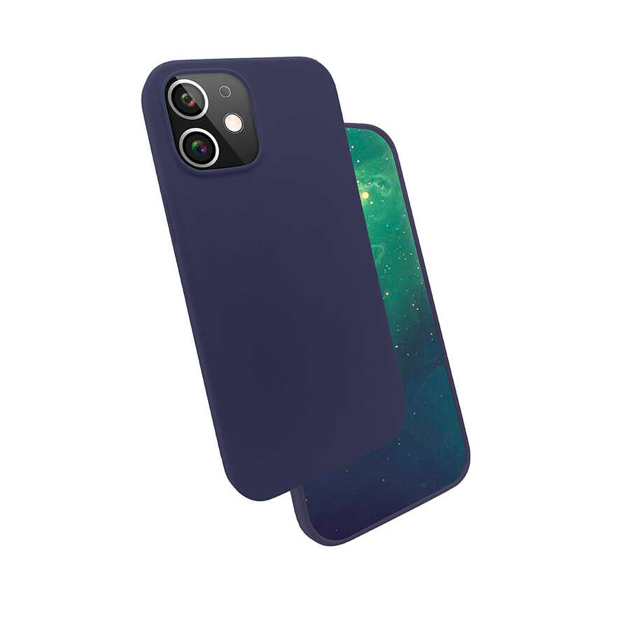 Apple iPhone 12 Kılıf Zore Silk Silikon Lacivert