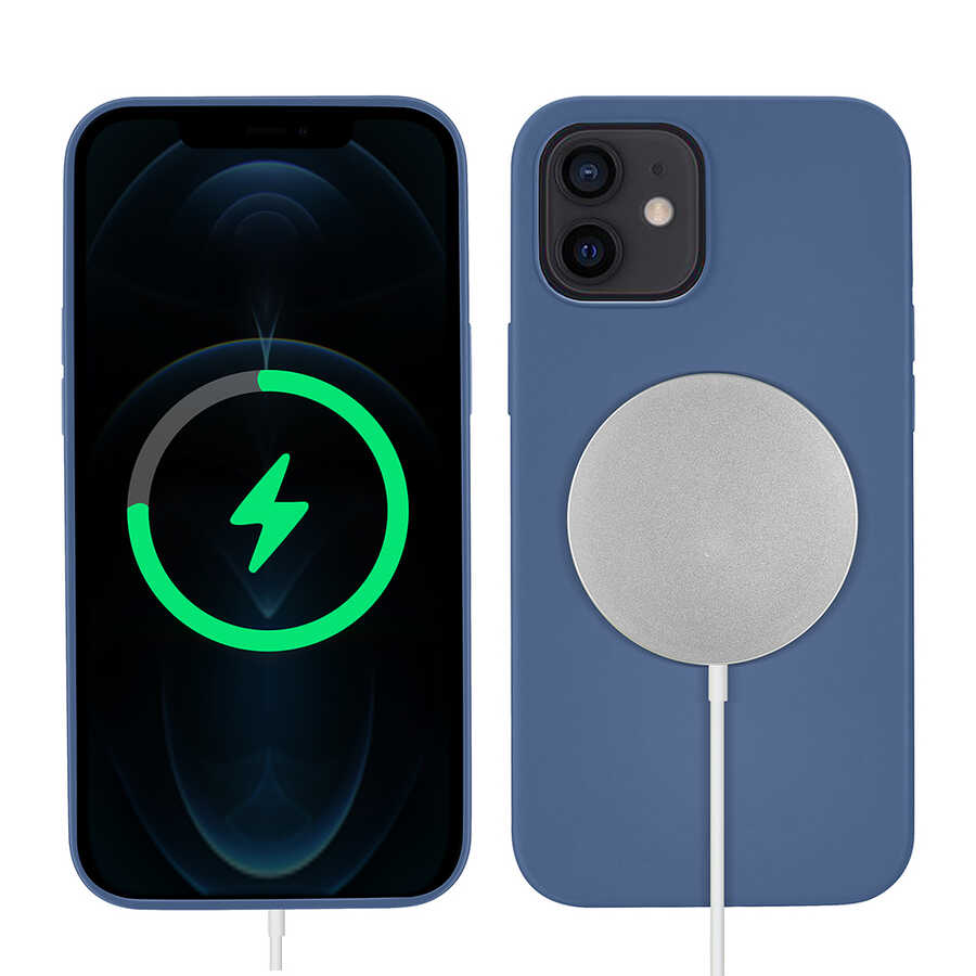 Apple iPhone 12 Kılıf Zore Silksafe Wireless Kapak Mavi