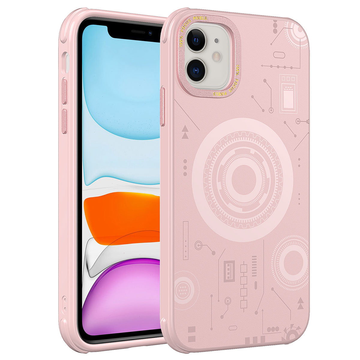 Apple iPhone 12 Kılıf Zore Wireless Şarj Özellikli Desenli Hot Kapak Lacivert