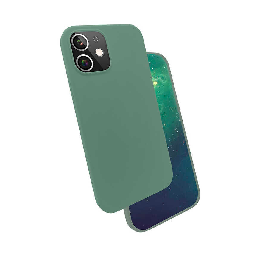 Apple iPhone 12 Mini Kılıf Zore Silk Silikon Koyu Yeşil