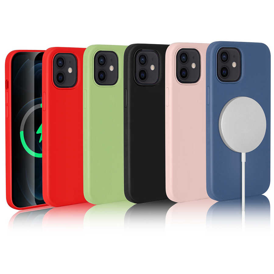 Apple iPhone 12 Mini Kılıf Zore Silksafe Wireless Kapak Pembe Açık