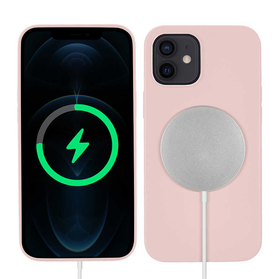 Apple iPhone 12 Mini Kılıf Zore Silksafe Wireless Kapak Pembe Açık