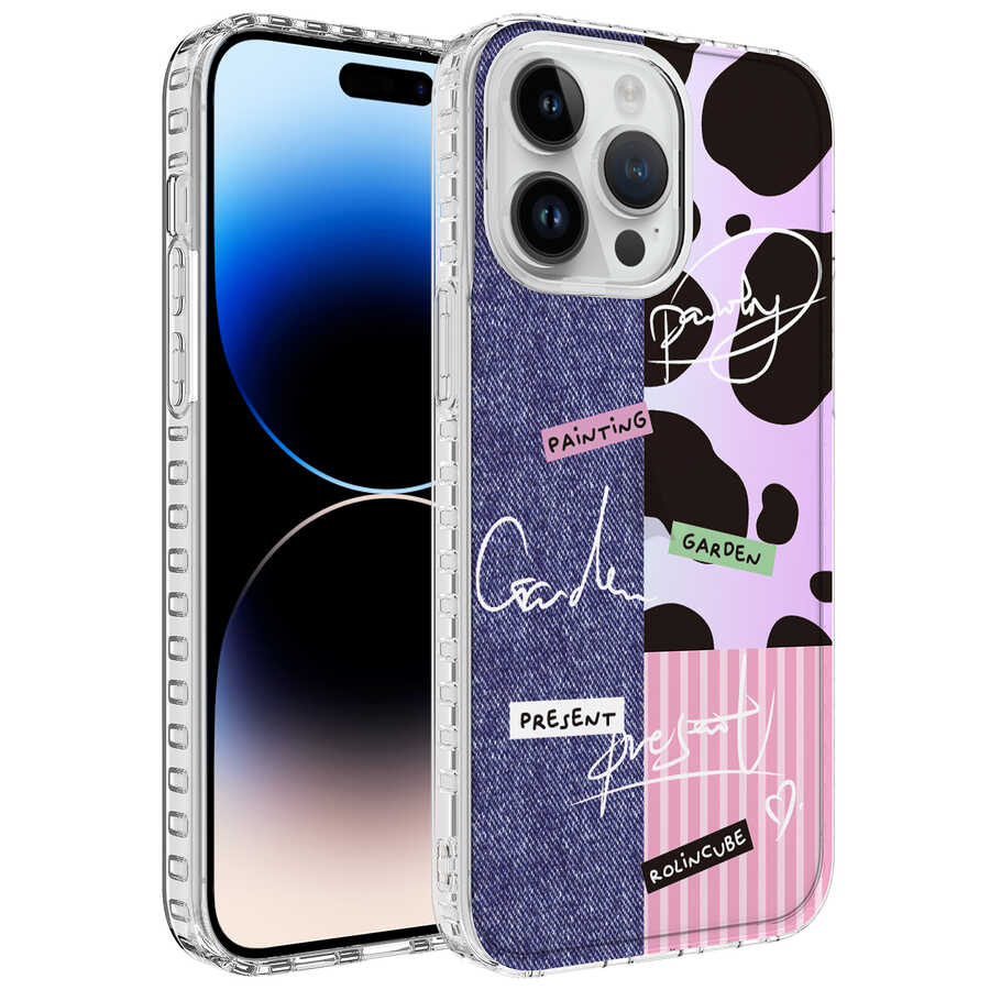 Apple iPhone 12 Pro Kılıf Airbag Kenarlı Renkli Desenli Silikon Zore Elegans Kapak NO8