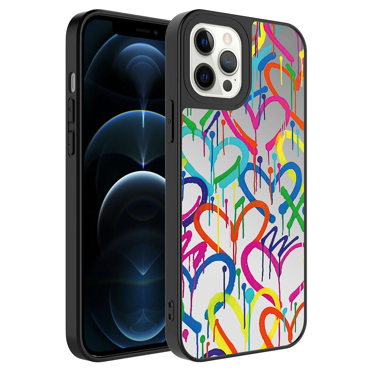 Apple iPhone 12 Pro Kılıf Aynalı Desenli Kamera Korumalı Parlak Zore Mirror Kapak Kalp