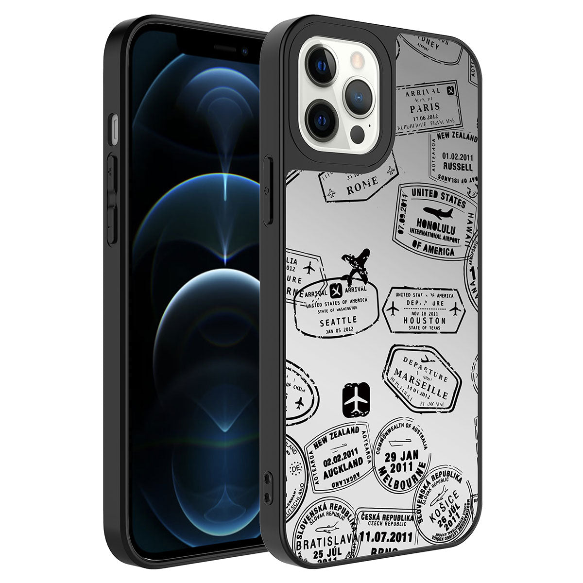 Apple iPhone 12 Pro Kılıf Aynalı Desenli Kamera Korumalı Parlak Zore Mirror Kapak Seyahat