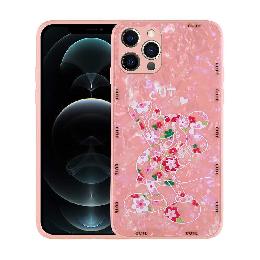 Apple iPhone 12 Pro Kılıf Desenli Sert Silikon Zore Mumila Kapak Pink Flower