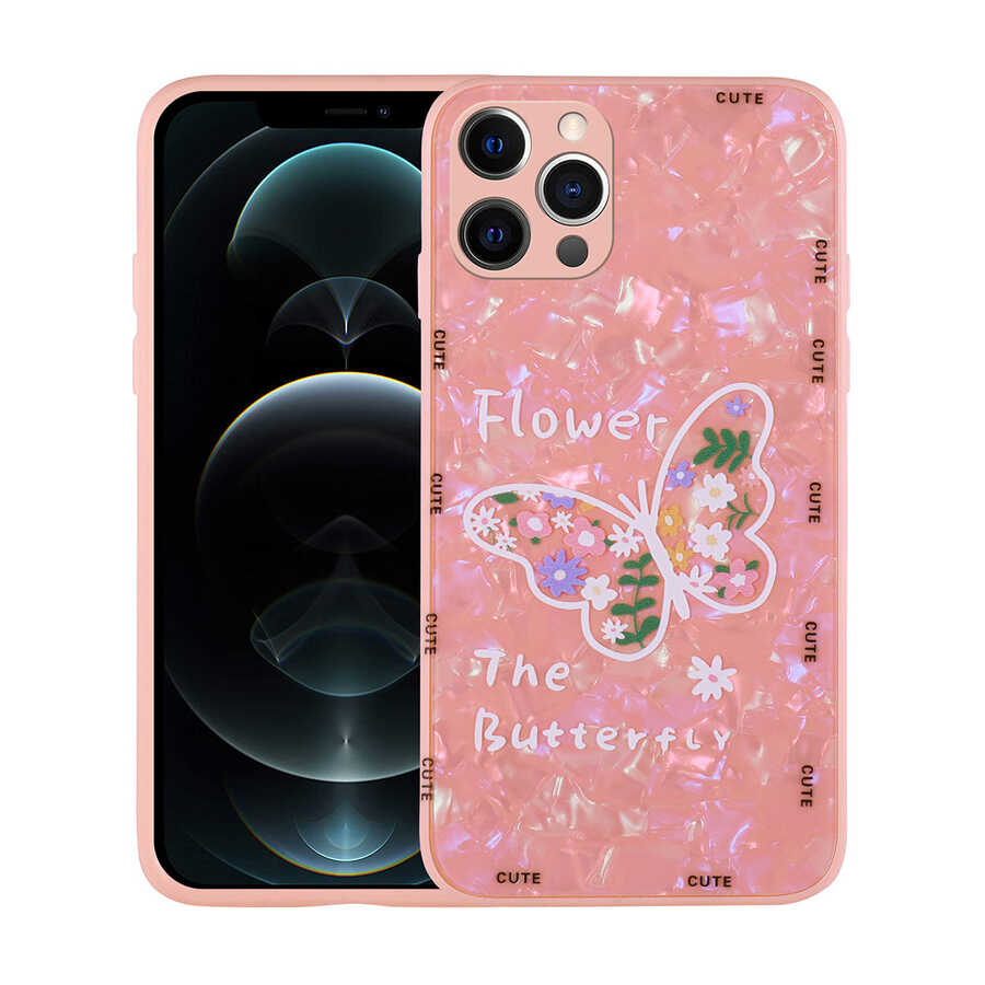 Apple iPhone 12 Pro Kılıf Desenli Sert Silikon Zore Mumila Kapak Pink Flower
