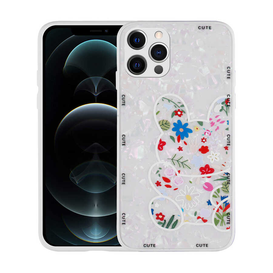 Apple iPhone 12 Pro Kılıf Desenli Sert Silikon Zore Mumila Kapak White Rabbit
