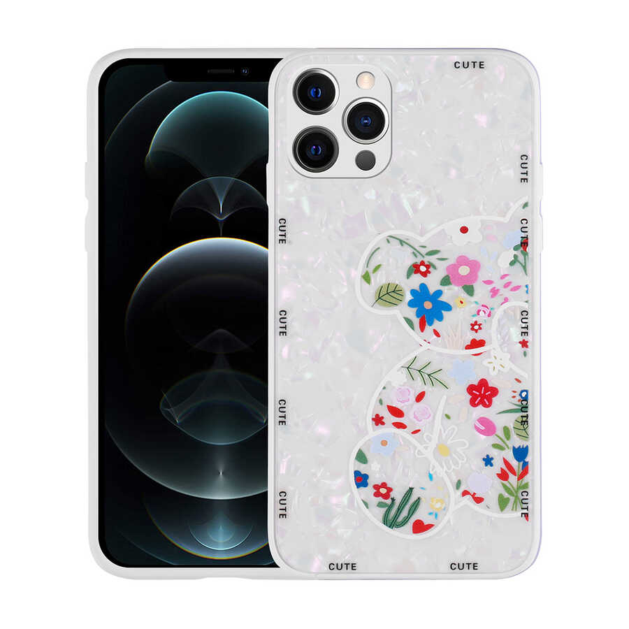 Apple iPhone 12 Pro Kılıf Desenli Sert Silikon Zore Mumila Kapak White Bear