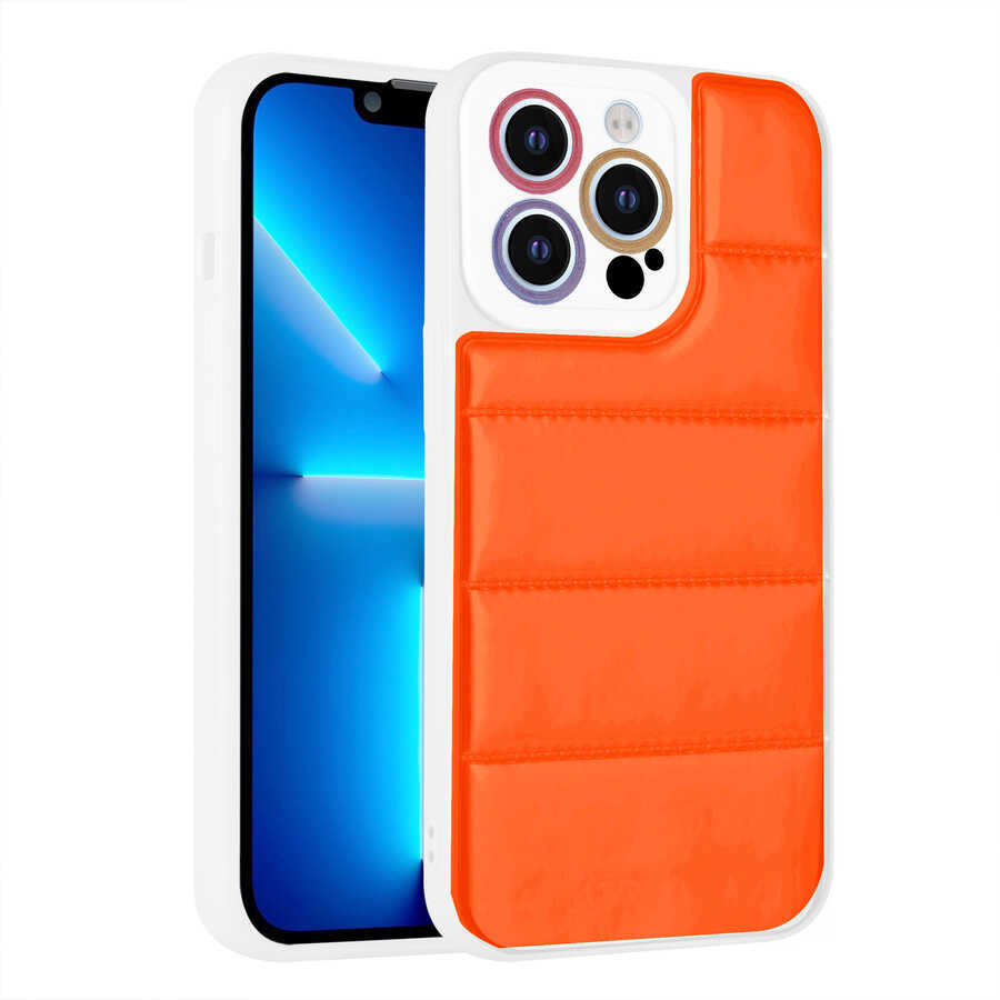 Apple iPhone 12 Pro Kılıf Kamera Korumalı Airbagli Renkli Zore Seksek Kapak Turuncu