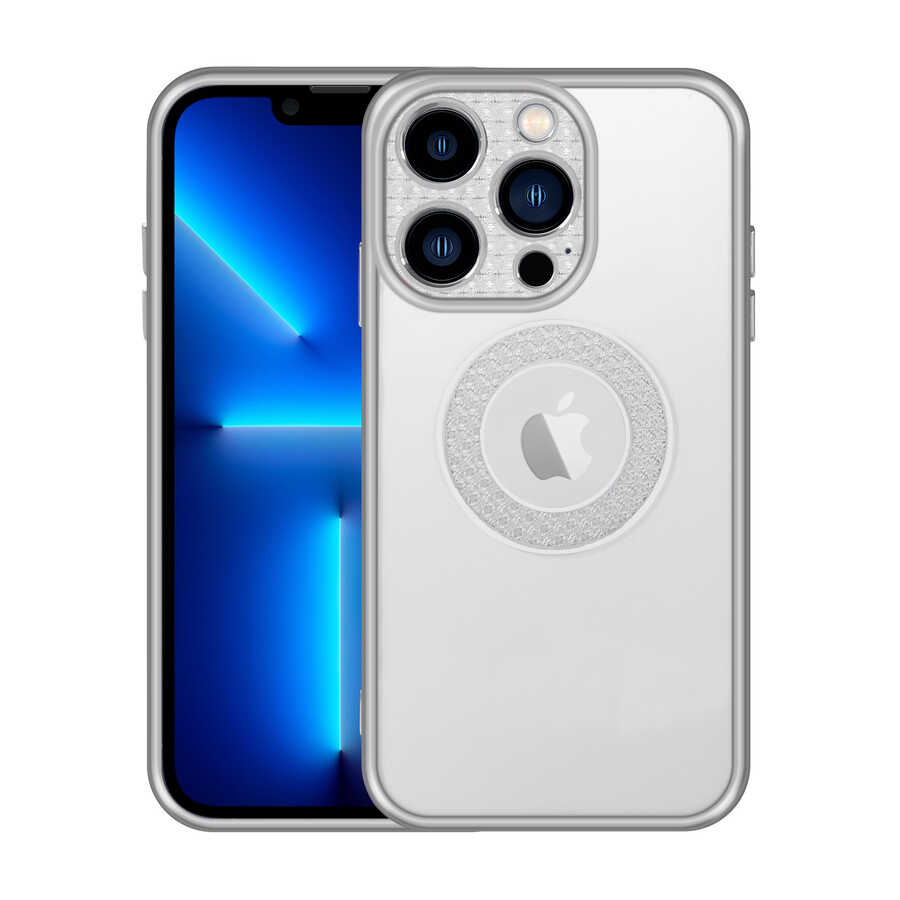 Apple iPhone 12 Pro Kılıf Kamera Korumalı Logo Gösteren Zore Esta Kapak Gümüş