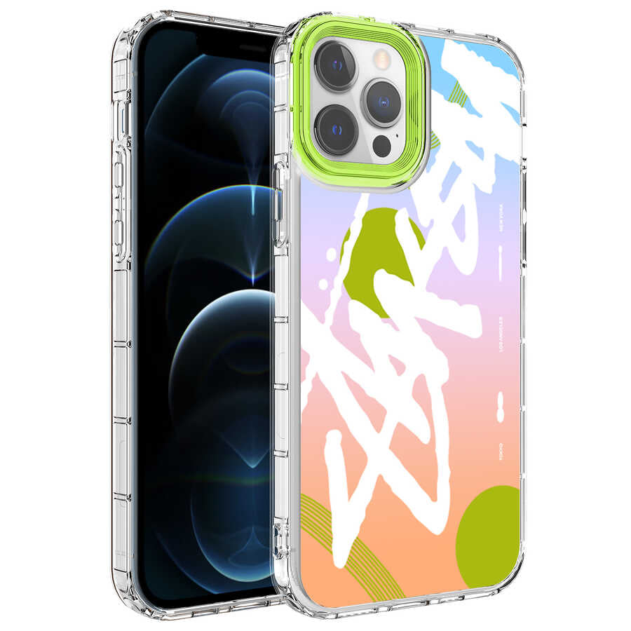 Apple iPhone 12 Pro Kılıf Kamera Korumalı Renkli Desenli Sert Silikon Zore Korn Kapak NO2